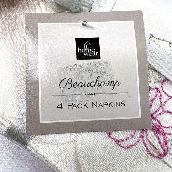 Beauchamp Floral Cutwork Napkins Set of 4 White Pink Blue Tablescape - Picture 4 of 10